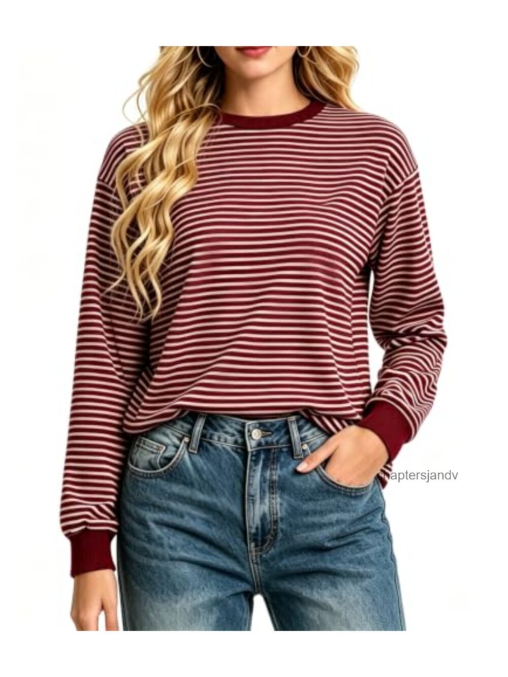 Oversized Striped Long Sleeve Crewneck Cotton Sweatshirt Casual Y2K Top